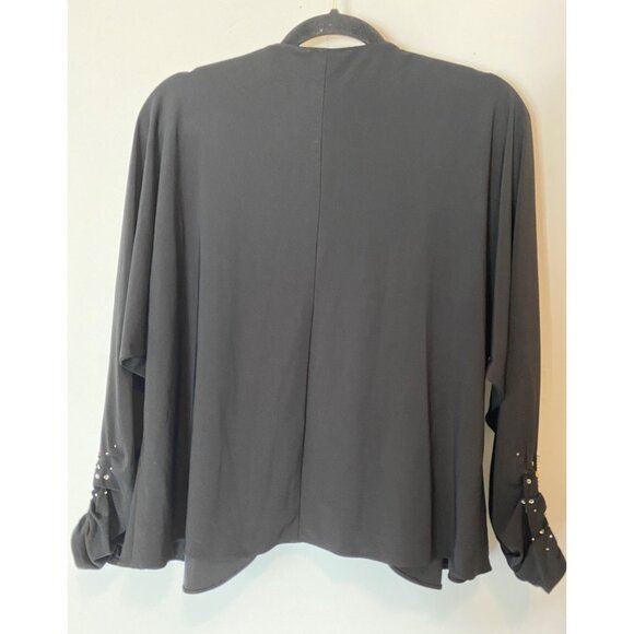 Alex Evenings Black Open Front Cardigan Bead Jewel Accent Sleeves Petite Large - Picture 4 of 10